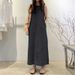 Women's Sleeveless Denim Long Dress Fashionable Round Neck Sleeveless Pocket Denim Skirt Loose Vest Denim Long Dress_mkmklike.com
