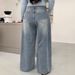 Blue Wide-Leg Distressed Jeans For Women – Extra Long, Relaxed Fit, High Waist, Vintage Streetwear (Cotton-Blend, S-XL, Oversized & Effortless)_mkmklike.com