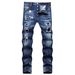 Men's Ripped Denim Jeans With Patches & Paint Splatter, Slim Fit Skinny Leg Streetwear Fashion High-Street Trousers_mkmklike.com
