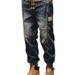 Men's American Style Casual Loose Straight Leg Jeans Elastic Waist Trendy Versatile Jogger Pants Retro Harem Trousers_mkmklike.com