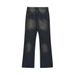 Washed Inkjet Denim Straight-Leg Men's Design Sense Split Stitching Topstitch Loose Wide-Leg Casual Pants Trendy_mkmklike.com