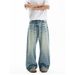 "American Vintage Washed Straight Leg Jeans For Men - Classic Whisker Pattern Cleanfit Denim Pants With Relaxed Wide Leg"_mkmklike.com