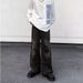 High Street American Style Dirty Dyed Washed Distressed Jeans For Men, Loose Straight Wide Leg Pants_mkmklike.com