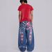 "Y2K Distressed Denim Pants – Embroidered Wide-Leg Jeans With Vintage Wash"_mkmklike.com
