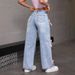 Streetwear High-Waisted Wide-Leg Jeans – Oversized Straight Fit With Bow Accents, Vintage Washed Denim For Grunge & Gothic Aesthetic_mkmklike.com