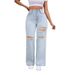 Women's Mid-waist Long Pants, New Style, Stretchy Ripped Loose Flared Jeans, Guangzhou Xintang Jeans_mkmklike.com