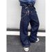 Men's Clothing Retro Studded Double Waisted Jeans, Unisex Loose Fitting Baggy Straight Leg Wide Leg Casual Logging Pants_mkmklike.com