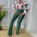 Women's Clothing casual suit printed stand-up collar long sleeve shirt top wide-leg pants two-piece set_mkmklike.com