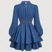 K Women's Sweet And Trendy Bow Tie Waist Slimming Denim Dress_mkmklike.com