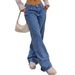 Women's High-Waisted Wide Leg Jeans Studded Slimming Straight Leg Pants American High Street Style Heavy Metal Design_mkmklike.com