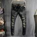 Men's Dark Retro Slim Fit Jeans European American Style Distressed Skinny Washed Trendy Stretchy Versatile Midweight Cotton Long_mkmklike.com