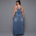 K Large Size Women's New Denim Spicy Style Shoulder Strap Skirt_mkmklike.com