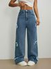 K Street Hot Girl Bow Jeans Loose Straight Leg Wide Leg Pants_mkmklike.com