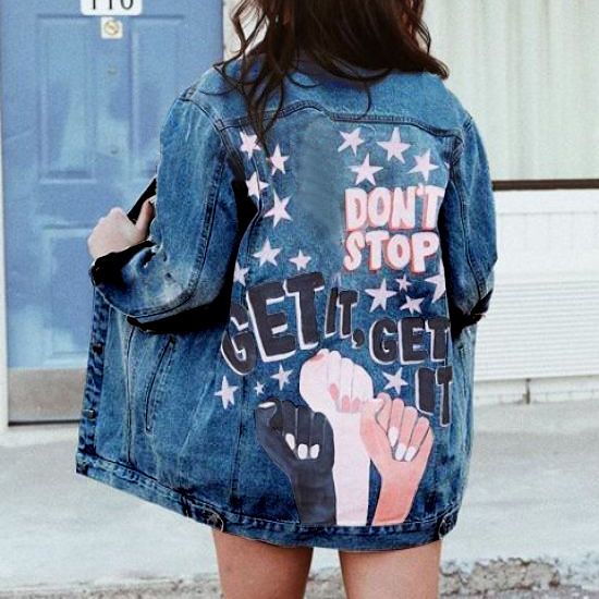 Women's printed denim jacket women's loose lapel denim jacket top _mkmklike.com