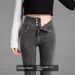 2024 Fall/Winter New Women's Fleece-Lined High-Waisted Jeans, Stretch Slim-Fit Pencil Pants, Slimming Cropped Jeans_mkmklike.com
