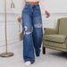 Women's Clothing Versatile Fashion Simple Ripped Ladies Wide Leg Pants_mkmklike.com