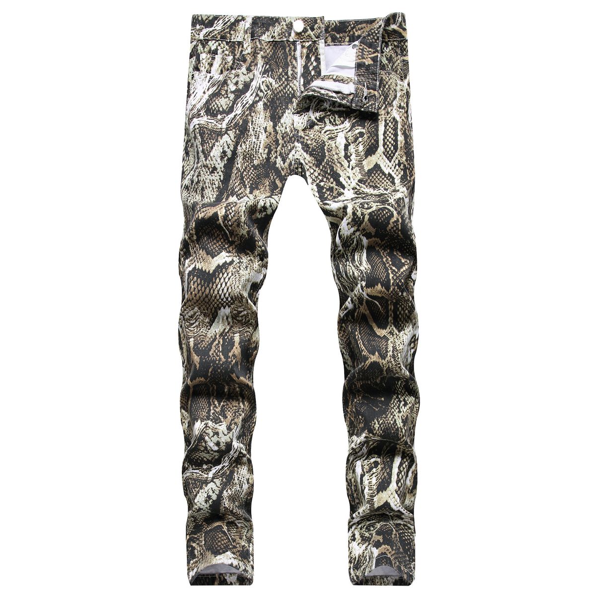 Men's Snake Print Skinny Jeans – Hip-Hop Performance Pants With Reptilian Texture (Stretch Denim, Mid-Rise, Clubwear)_mkmklike.com