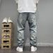 Washed Vintage Style Graffiti Print Jeans For Men Slim Fit Tapered Straight Leg Pants High Street Cool Trendy_mkmklike.com