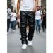 Men's Denim Coated Leather Pants European American Style Fashion Street Casual Straight Leg_mkmklike.com