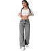 Grey Straight Leg Jeans for Women Stretchy Slimming Floor Length Denim Pants European American Style Hot Selling Cross Border E Commerce Item_mkmklike.com