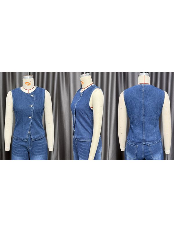 European And American Women's Clothing 2025 Spring And Summer New Sleeveless Vest Wide Leg Jeans Fashion Casual Suit_mkmklike.com