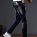 Cross-border New Fashion Niche Design Jeans Men's Holes, Ink Splashing Paint Trendy Brand Slim-fitting Small Feet Pants Men_mkmklike.com
