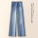 Light Blue Rhinestone Embroidered Straight-leg Jeans For Women, Spring And Autumn 2026 New High-waisted Slim-fit Narrow_mkmklike.com