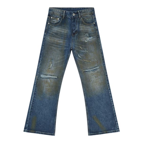 Men's Clothing High Street Retro Ripped Jeans Men's Trendy Brand Loose Straight Flared Slim Trousers_mkmklike.com