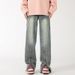 Men's Slightly Flared Loose Straight Leg Jeans High Street Style Summer Vibe Design Zipper Trousers_mkmklike.com