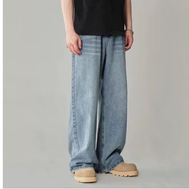 Classic American Vintage Washed Denim Jeans For Men - Relaxed Straight Leg Casual Trousers_mkmklike.com