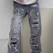 Men's High Street Hip Hop Washed Denim Jeans Cross Border Style Ripped Knees Casual Loose Straight Leg Trousers_mkmklike.com
