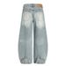 Washed Vintage Denim Scimitar Pants Men's High Street Trend Wide-Leg Trousers With Ruched Design And Curved Scythe Shape_mkmklike.com
