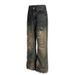 Retro Distressed Ripped Jeans For Men And Women Straight Leg Loose Fit Wide Leg Pants_mkmklike.com