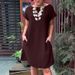 Women's Clothing new round neck bat short sleeve pocket dress _mkmklike.com