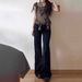 Black Micro-flared Jeans For Women, 2025 Summer New High Street Low-waist Petite Non-tight-fitting Bootcut Floor-length_mkmklike.com