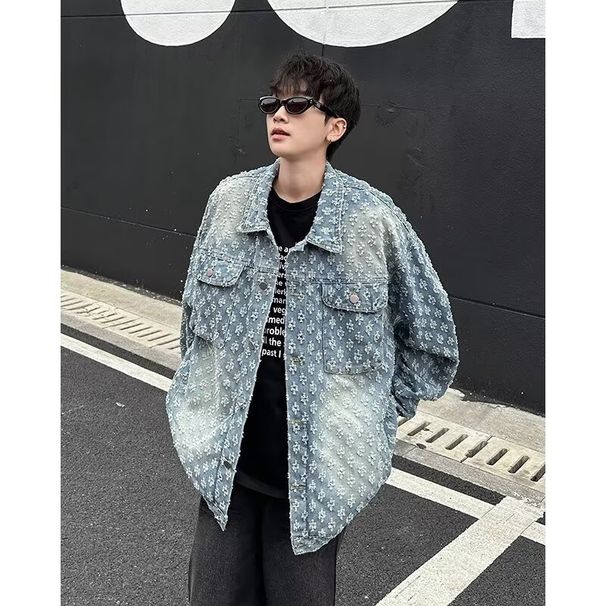 American Fashion Brand Autumn Clothing New Item Niche Design Sense Men's Denim Loose Casual Jacket Top_mkmklike.com