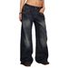 Women's Retro Washed Pattern Straight Leg Jeans TK185 Beaded Design Pocket Detailing Denim Pants_mkmklike.com