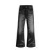 Men's High Street Washed Wide Leg Jeans Distressed Whiskered Crease Loose Fit Mid Waist Cotton Denim Black Blue_mkmklike.com
