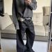 American High Street Niche Design Splicing Scarf Curved Knife Japanese Oka Straight Leg Jeans Men's Loose Pants_mkmklike.com