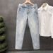 Men's Slim Fit Light Blue Jeans - Trendy Stretch Ankle-Length Casual Pants (Blue/Black, 28-36) Distressed Wash Effect_mkmklike.com
