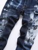 Men's Clothing European And American Style 2025 Spring Heavy Punk Men's Jeans Trendy Blue Ripped Patch Slim Stretch Men's Pants_mkmklike.com