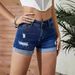 K New Perforated Women's Denim Shorts With Elastic Rolled Edges_mkmklike.com
