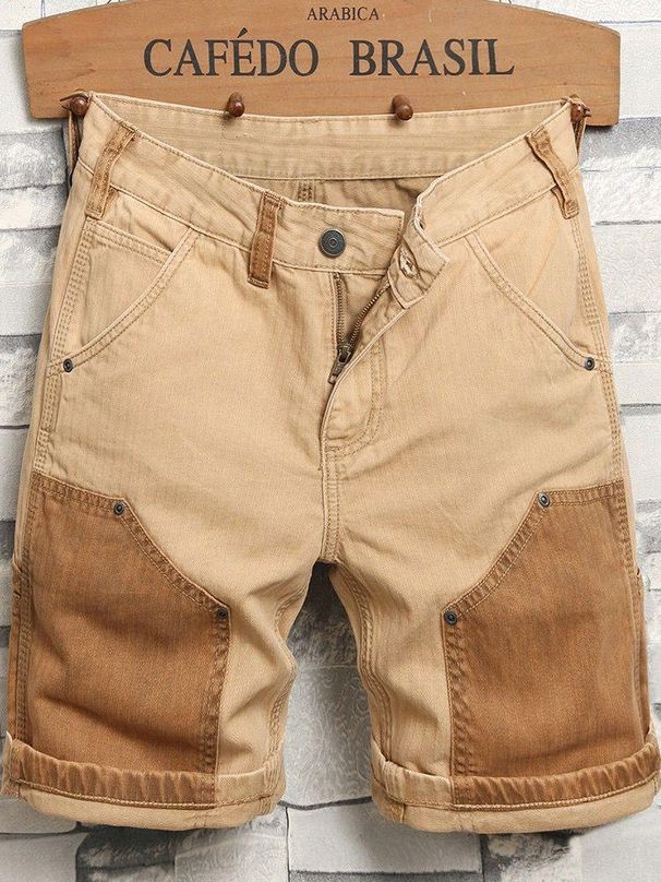 Men's Premium American Workwear Denim Shorts - 5"/7" Length Washed Cotton Cargo Shorts With Anti-Wrinkle Finish (Light Brown, Straight Fit)_mkmklike.com