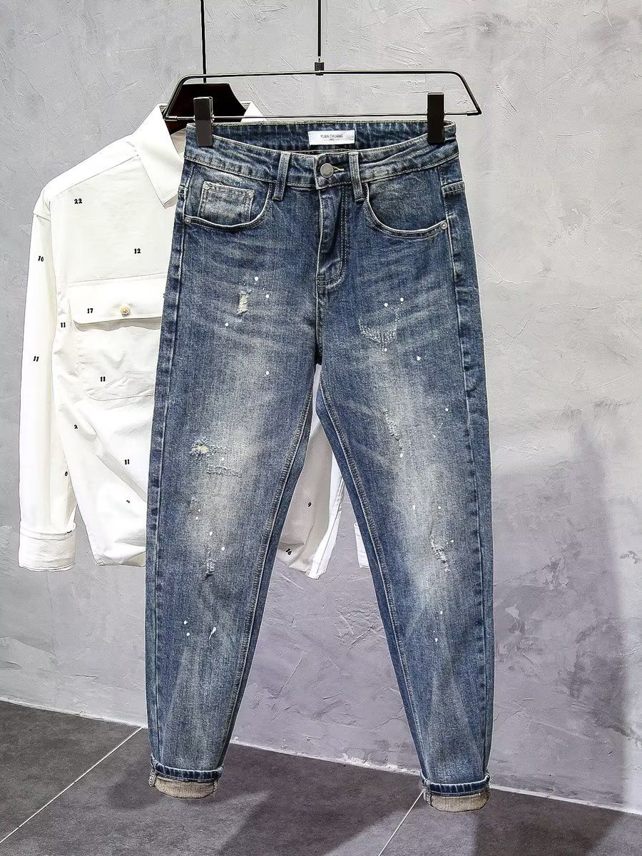 Men's Clothing Nine-point Jeans In Autumn New High-end Simple Style Spring And Autumn Straight Slim Fit Long Pants Brand_mkmklike.com