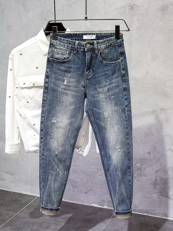 Men's Clothing Nine-point Jeans In Autumn New High-end Simple Style Spring And Autumn Straight Slim Fit Long Pants Brand_mkmklike.com