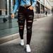 Women's Clothing Skinny Jeans With Ripped Details Black Ripped Skinny Jeans With Belt Loops - High Waist Stretch Denim Pants For Street Fashion_mkmklike.com
