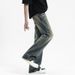 Men's Clothing High Street Ripple Jeans Retro Distressed Flared Pants Loose Straight Floor Length Pants_mkmklike.com