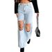 Women’s Clothing Early Spring Large Hole Chain Pendant Ladies Denim Straight Pants_mkmklike.com