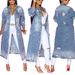 Ripped Raw Hem Button Front Longline Denim Coat Women Cardigan Breasted Holes Jackets Pockets High Street Outerwear Autumn_mkmklike.com
