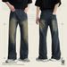 Men's Vintage Washed Loose-Fit Jeans – High-Rise Straight Leg With Slight Flare (Light Blue, Light Gray, Rust, XS-XL)_mkmklike.com